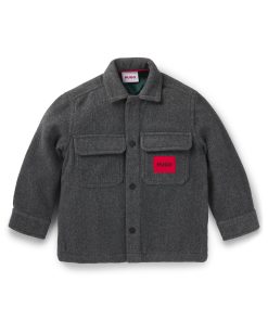 Hugo Boss-Kids’ overshirt in felt fabric with red logo label-hugo