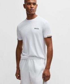 Hugo Boss T-Shirts-BOSS x Matteo Berrettini waffle-fabric T-shirt with signature-stripe artwork-hugo boss store near me