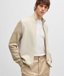 Hugo Boss Sweaters and Cardigans-Zip-up cotton cardigan with knitted pinstripes-hugo boss outlet