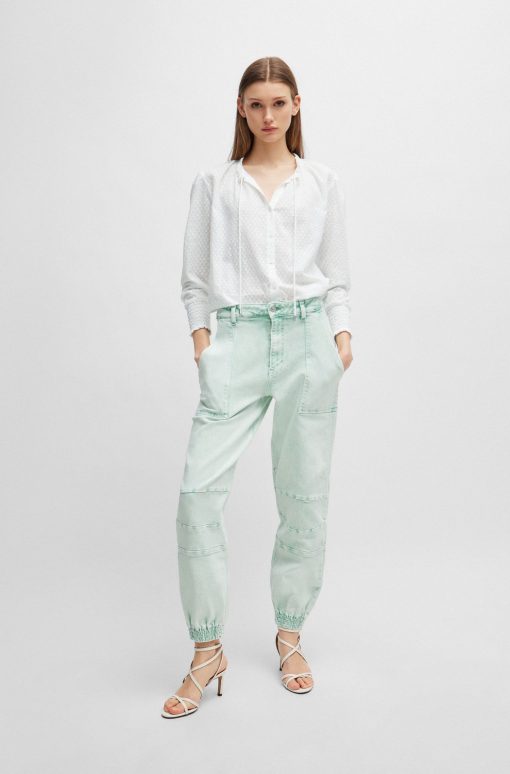 Hugo Boss Pants-Cuffed relaxed-fit cargo jeans in rigid denim-boss outlet - Image 2