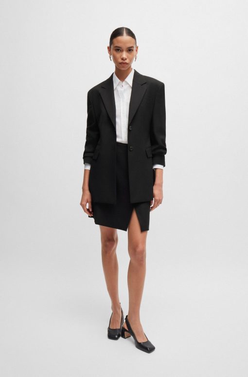 Hugo Boss Skirts-Wrap-front skirt in virgin wool with pocket detail-boss store near me - Image 2