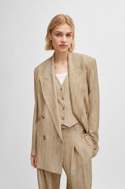 Hugo Boss Tailored Jackets-Double-breasted jacket in pinstripe stretch fabric-boss store