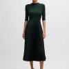 Hugo Boss Dresses-Cropped-sleeve dress with plissé skirt-boss store 3