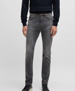 Hugo Boss Pants-Slim-fit jeans in charcoal stretch denim with cashmere-boss outlet