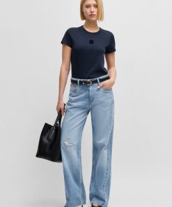 Hugo Boss Pants-Wide-leg jeans in blue denim with stepped hem-hugoboss 2