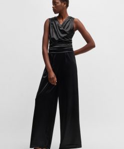 Hugo Boss Dresses-Sleeveless jumpsuit in lustrous jersey with wrap front-boss hugo