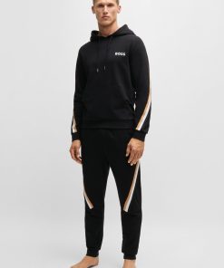 Hugo Boss Sweatshirts and Jogging Pants-Cotton-terry hoodie with signature-stripe tape-boss outlet 2