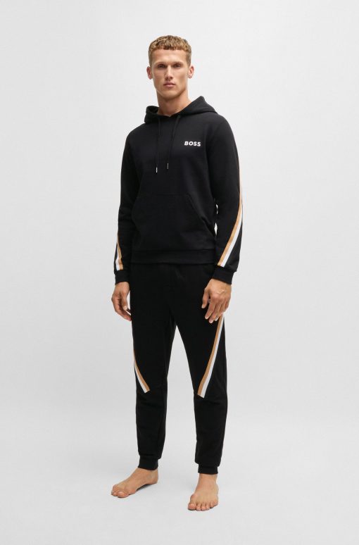 Hugo Boss Sweatshirts and Jogging Pants-Cotton-terry hoodie with signature-stripe tape-boss outlet - Image 2