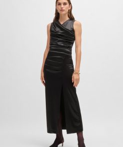 Hugo Boss Dresses-Long-length high-shine dress with wrap effect-hugo boss near me