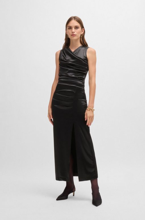 Hugo Boss Dresses-Long-length high-shine dress with wrap effect-hugo boss near me