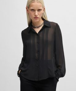 Hugo Boss Blouses-Sheer chiffon blouse with front pleats-hugo boss sale