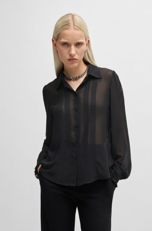 Hugo Boss Blouses-Sheer chiffon blouse with front pleats-hugo boss sale