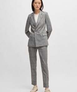 Hugo Boss Tailored Jackets-Double-breasted jacket in checked stretch fabric-boss near me 2