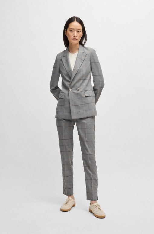 Hugo Boss Tailored Jackets-Double-breasted jacket in checked stretch fabric-boss near me - Image 2