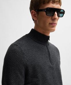 Hugo Boss Sweaters and Cardigans-Zip-neck sweater in wool with jacquard pattern-hugo by hugo boss 2