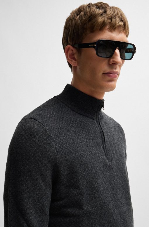 Hugo Boss Sweaters and Cardigans-Zip-neck sweater in wool with jacquard pattern-hugo by hugo boss - Image 2