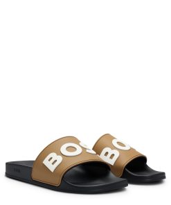 Hugo Boss Sandals-Italian-made slides with raised logo-boss store near me