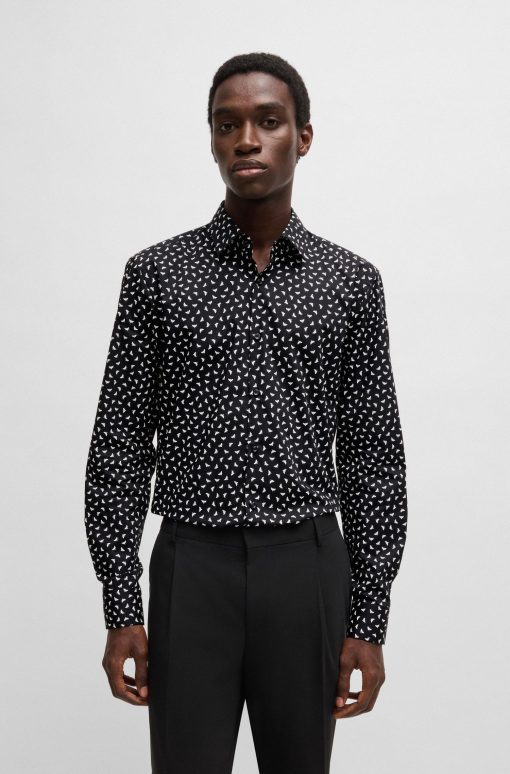 Hugo Boss Shirts-Slim-fit shirt in printed cotton poplin-hugo boss near me