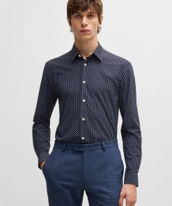 Hugo Boss-Slim-fit shirt in geometric-print performance-stretch fabric-hugoboss