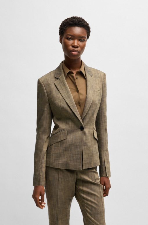 Hugo Boss Tailored Jackets-Slim-fit blazer in melange sharkskin fabric-hugo boss store near me