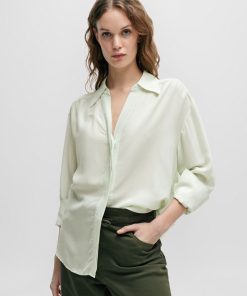 Hugo Boss Blouses-Relaxed-fit blouse with concealed placket and point collar-boss store near me