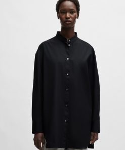 Hugo Boss Blouses-NAOMI x BOSS longline cotton blouse with crinkle-free effect-boss near me