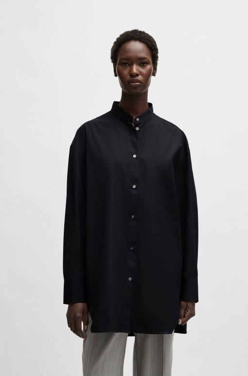 Hugo Boss Blouses-NAOMI x BOSS longline cotton blouse with crinkle-free effect-boss near me