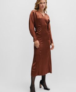 Hugo Boss Dresses-Gathered-detail regular-fit dress in soft satin-boss outlet 2