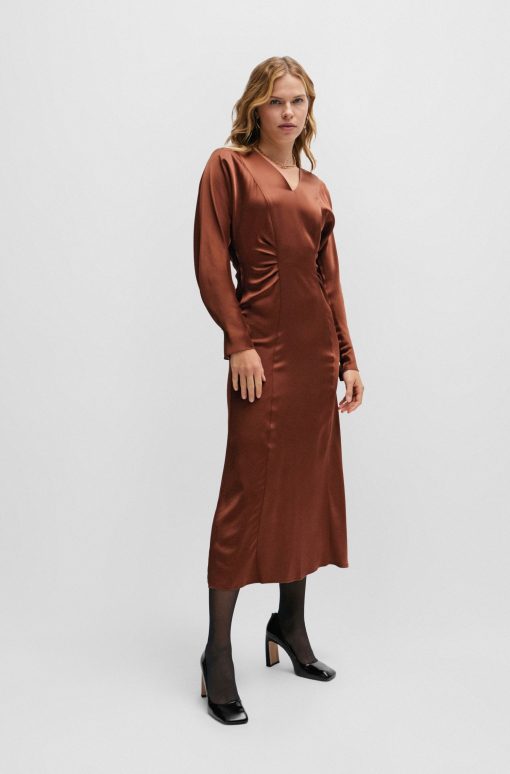 Hugo Boss Dresses-Gathered-detail regular-fit dress in soft satin-boss outlet - Image 2