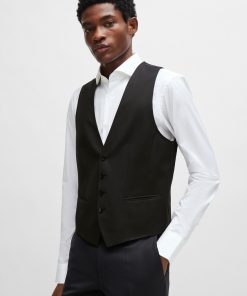 Hugo Boss Suits-Single-breasted waistcoat in virgin-wool serge-hugo boss near me