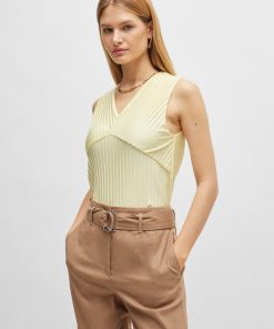 Hugo Boss Tops-Sleeveless jersey top with V neckline and plissé pleats-boss near me