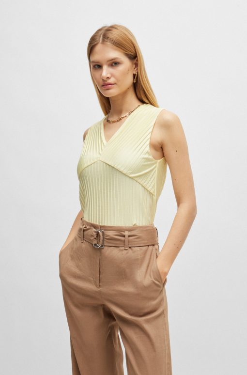 Hugo Boss Tops-Sleeveless jersey top with V neckline and plissé pleats-boss near me