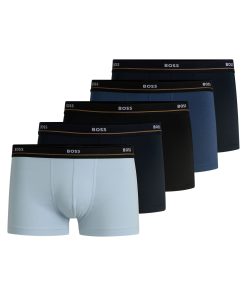 Hugo Boss Underwear-Five-pack of stretch-cotton trunks with logo waistbands-boss store