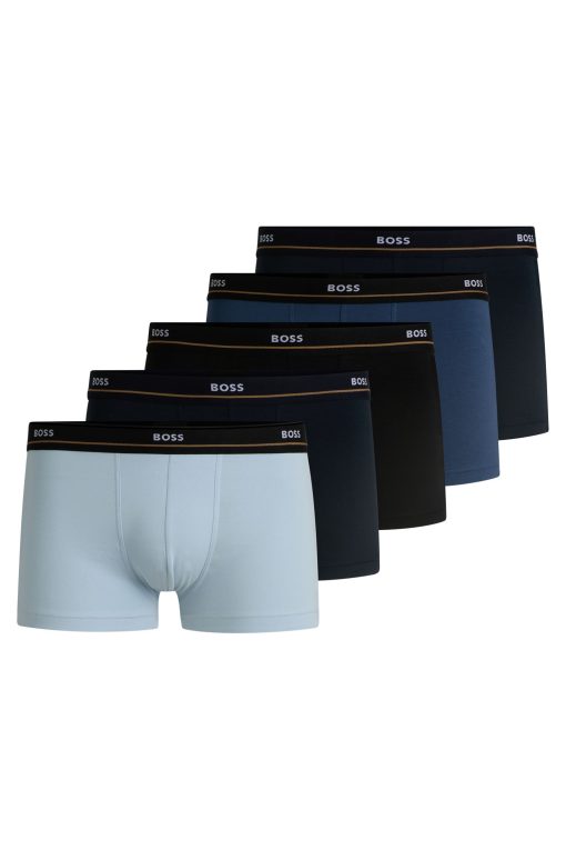 Hugo Boss Underwear-Five-pack of stretch-cotton trunks with logo waistbands-boss store