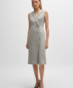 Hugo Boss Dresses-Wrap-front dress in checked virgin-wool crepe-hugoboss 2