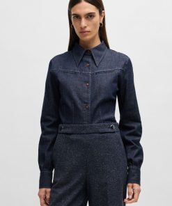 Hugo Boss Blouses-Slim-fit shirt in blue stretch denim-hugo boss store near me