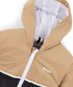 Hugo Boss-Kids’ waterproof hooded windbreaker jacket with stripes and logo-hugo