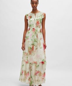 Hugo Boss Dresses-Printed dress in crinkle crepe with lace details-boss outlet 2