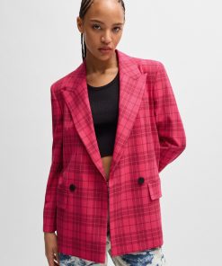 Hugo Boss Tailored Jackets-Slim-fit jacket in checked stretch material-boss outlet