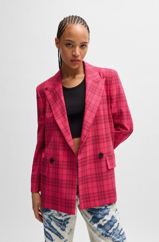 Hugo Boss Tailored Jackets-Slim-fit jacket in checked stretch material-boss outlet