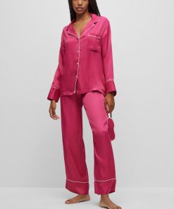 Hugo Boss Underwear, Pajamas, and Socks-Relaxed-fit satin pajamas with contrast piping-hugo boss outlet 2