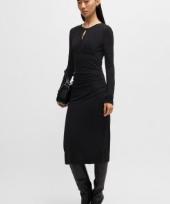 Hugo Boss Dresses-Matte-jersey dress with keyhole neckline-hugoboss 2