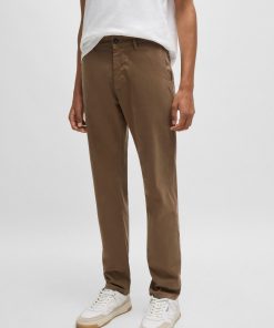 Hugo Boss Pants-Regular-fit chinos in stretch-cotton satin-boss outlet