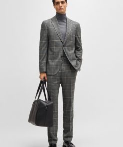 Hugo Boss Suits-Slim-fit suit in checked stretch wool-boss store 2