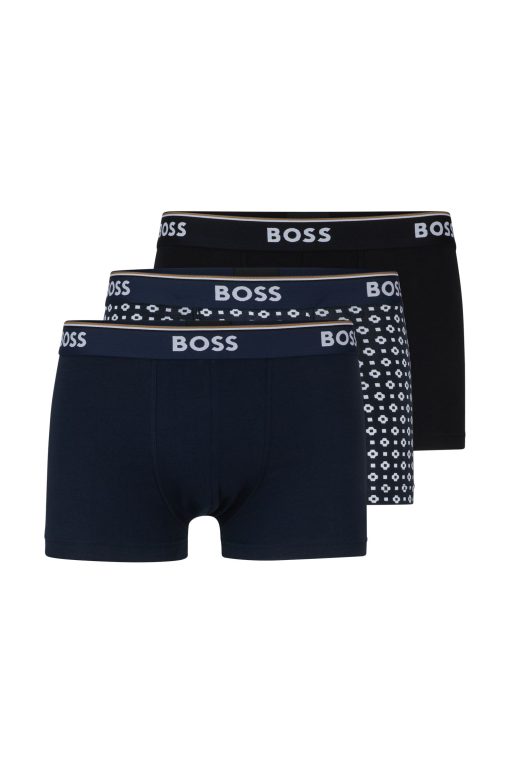 Hugo Boss Underwear-Three-pack of stretch-cotton trunks with logo waistbands-hugo boss store near me