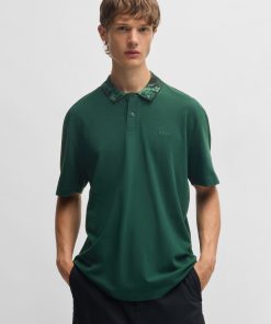 Hugo Boss Polo Shirts-Cotton-piqué polo shirt with jungle-artwork collar-boss store