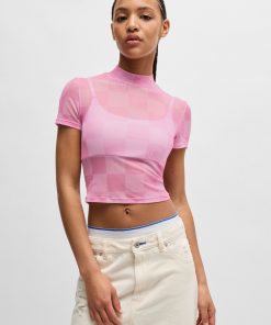 Hugo Boss Tops-Cropped top in logo-print stretch mesh-boss store