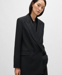 Hugo Boss Tailored Jackets-Relaxed-fit blazer with crystal-studded lapels-hugo boss outlet