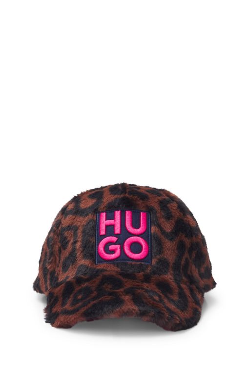 Hugo Boss-Kids' stacked-logo cap in cheetah-patterned faux fur-hugo