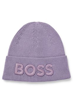 Hugo Boss-Logo-embroidered beanie hat in cotton and wool-boss store near me